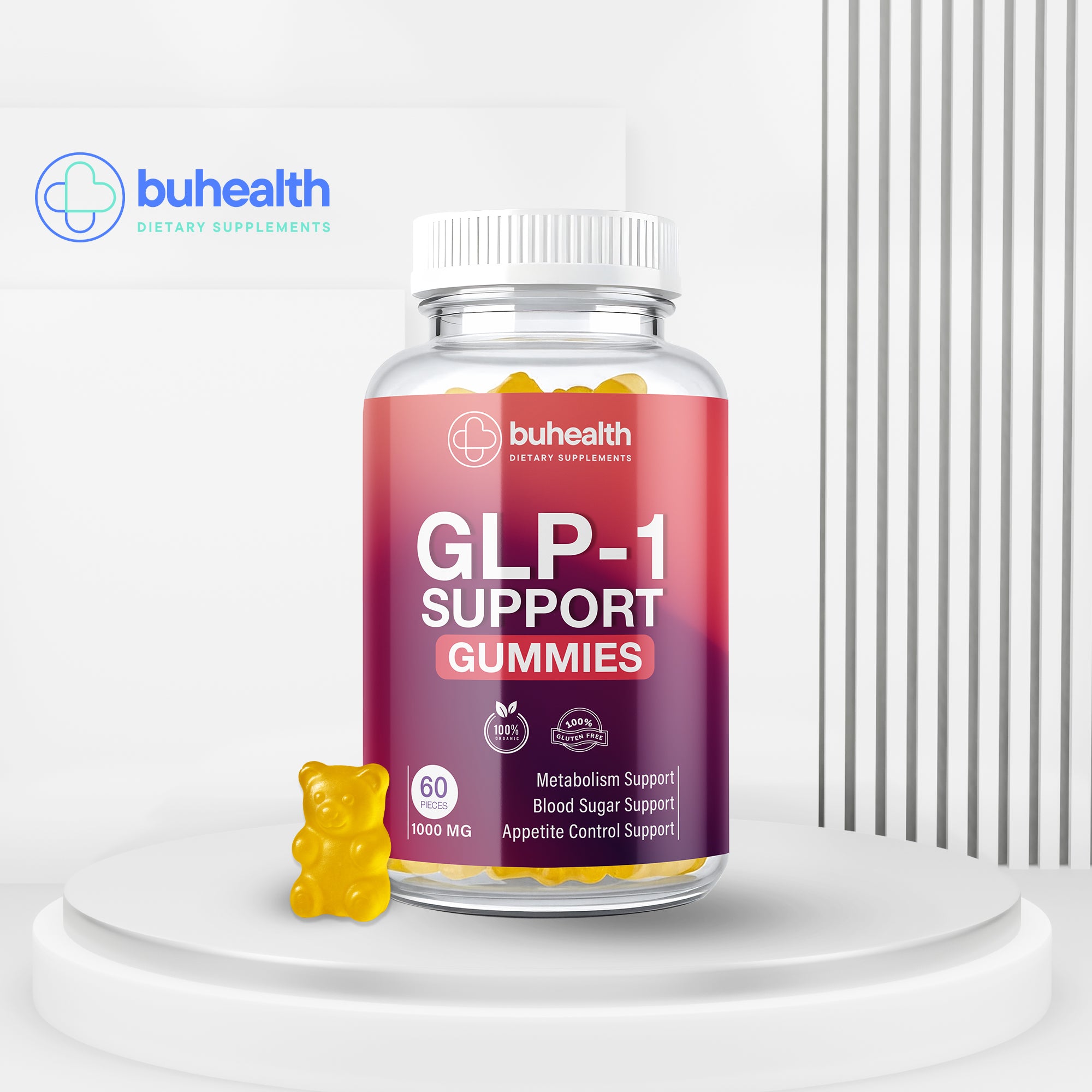BUHEALTH GLP-1 Support Gummies – Metabolism & Appetite Support, Gluten-Free, 60 Count (1000 mg)