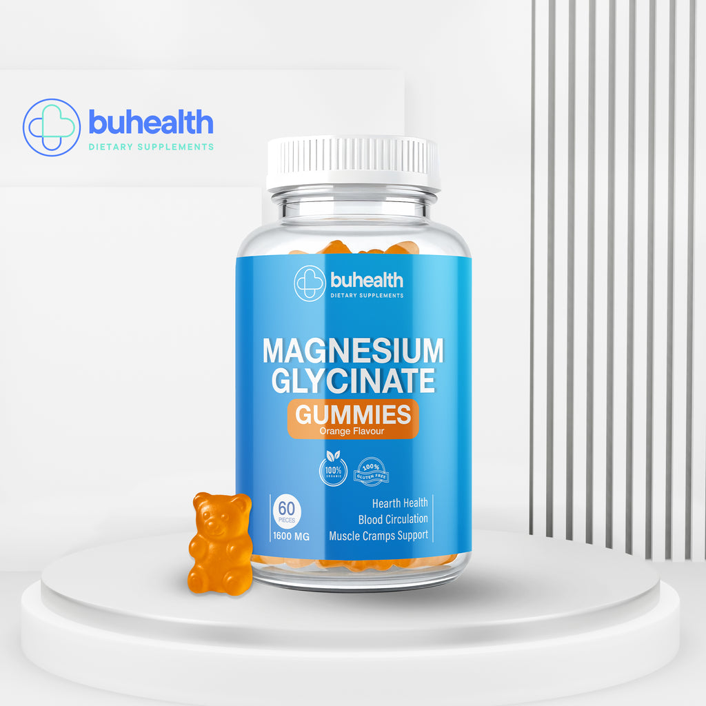 BUHEALTH Magnesium Glycinate Gummies – Orange Flavor, 1600mg
