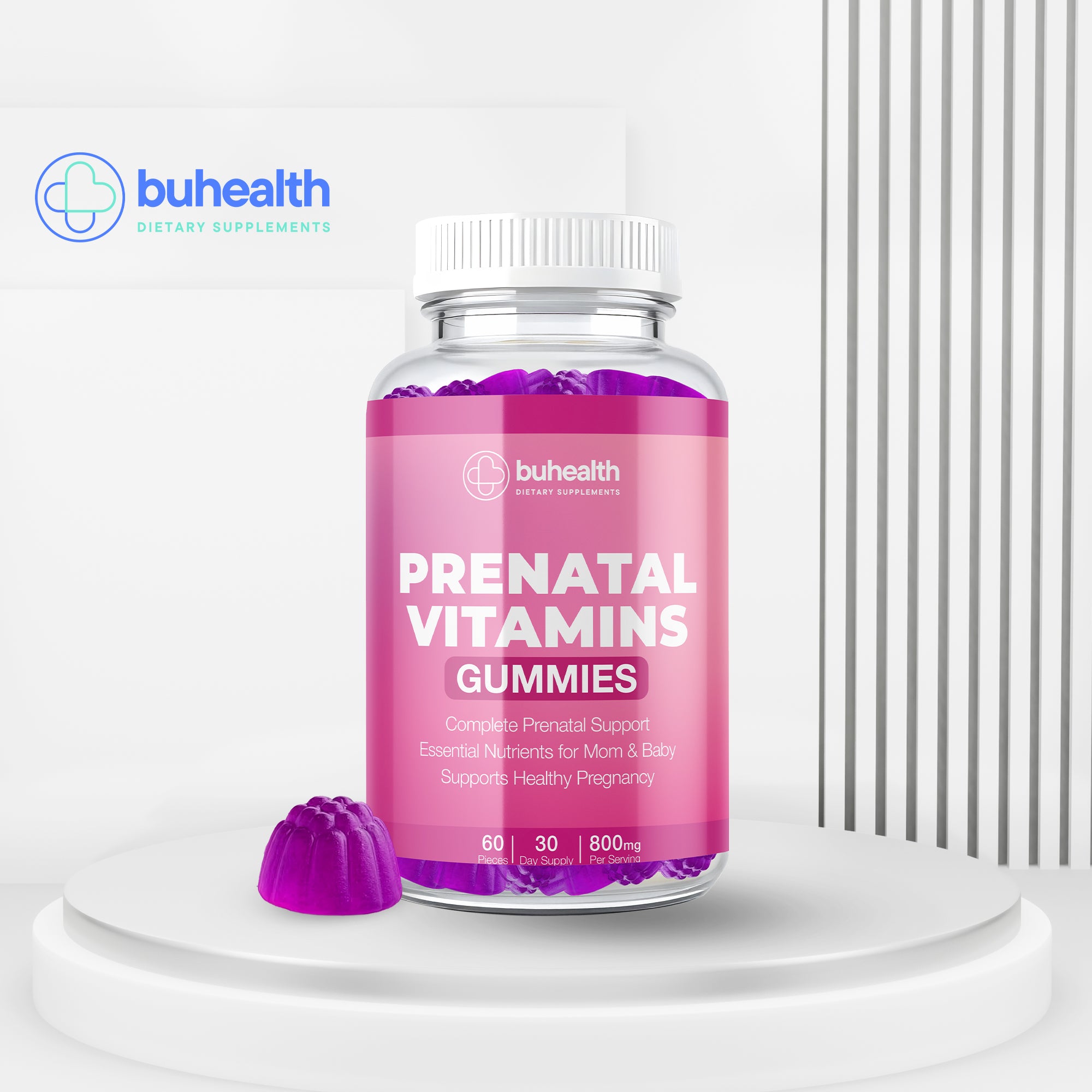 BUHEALTH Prenatal Vitamin Gummies – Complete Prenatal Support, Mom & Baby Wellness, 60 Count (30 Day Supply, 800 mg)