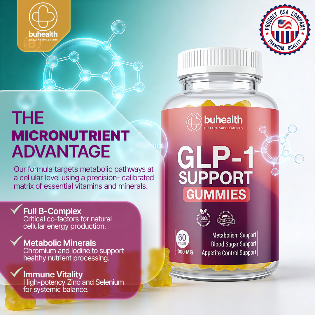 BUHEALTH GLP-1 Support Gummies – Metabolism & Appetite Support, Gluten-Free, 60 Count (1000 mg)