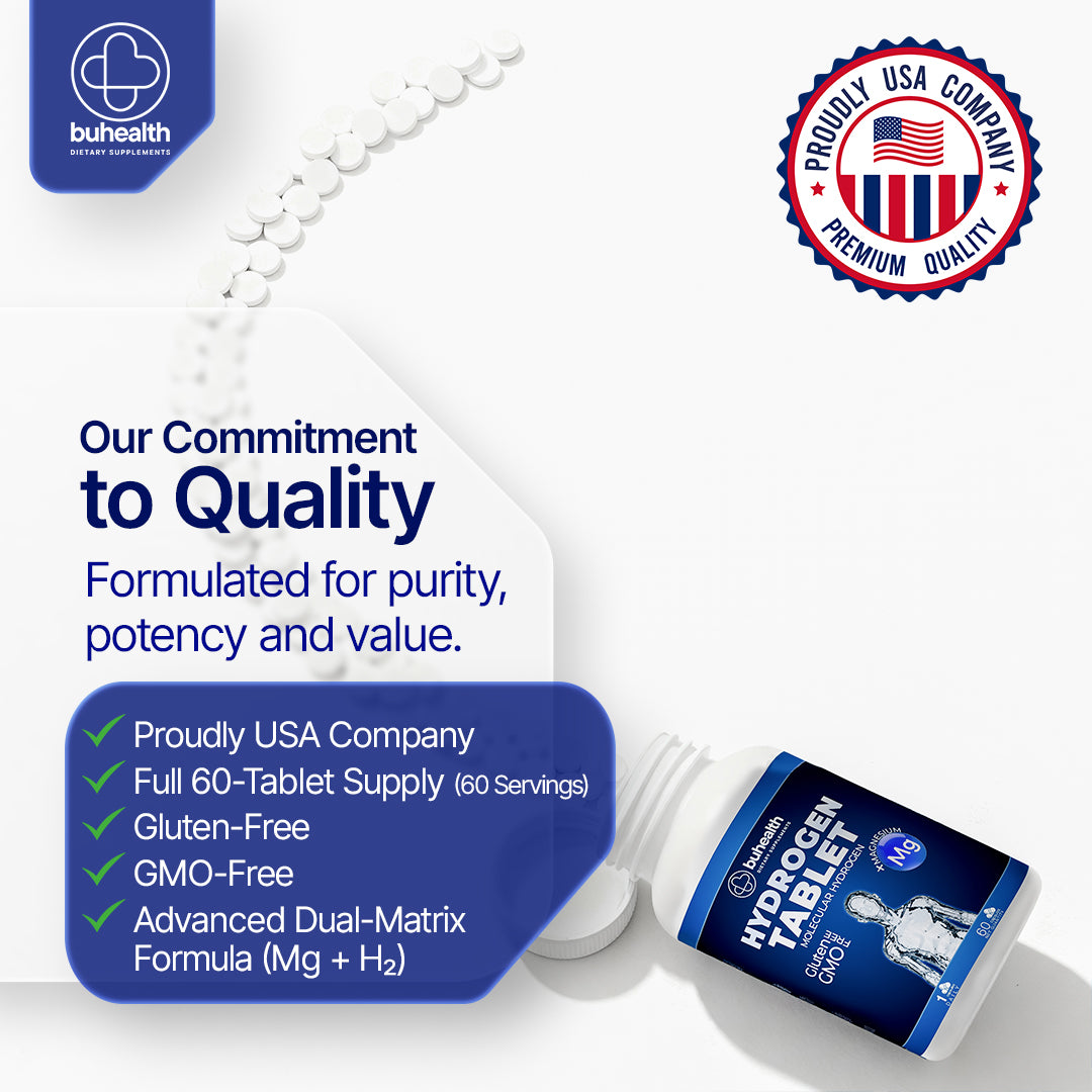 BUHEALTH Hydrogen Tablets – Molecular Hydrogen + Magnesium – 60 Tablets – 80mg