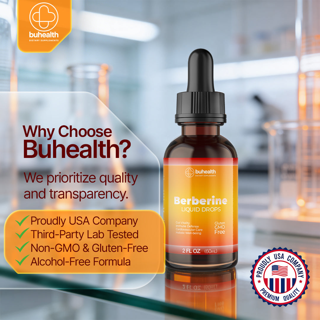 BUHEALTH Berberine Liquid Drops, Berberine Supplement Dietary Supplement, 100% Absorption 2 fl oz (60 mL)