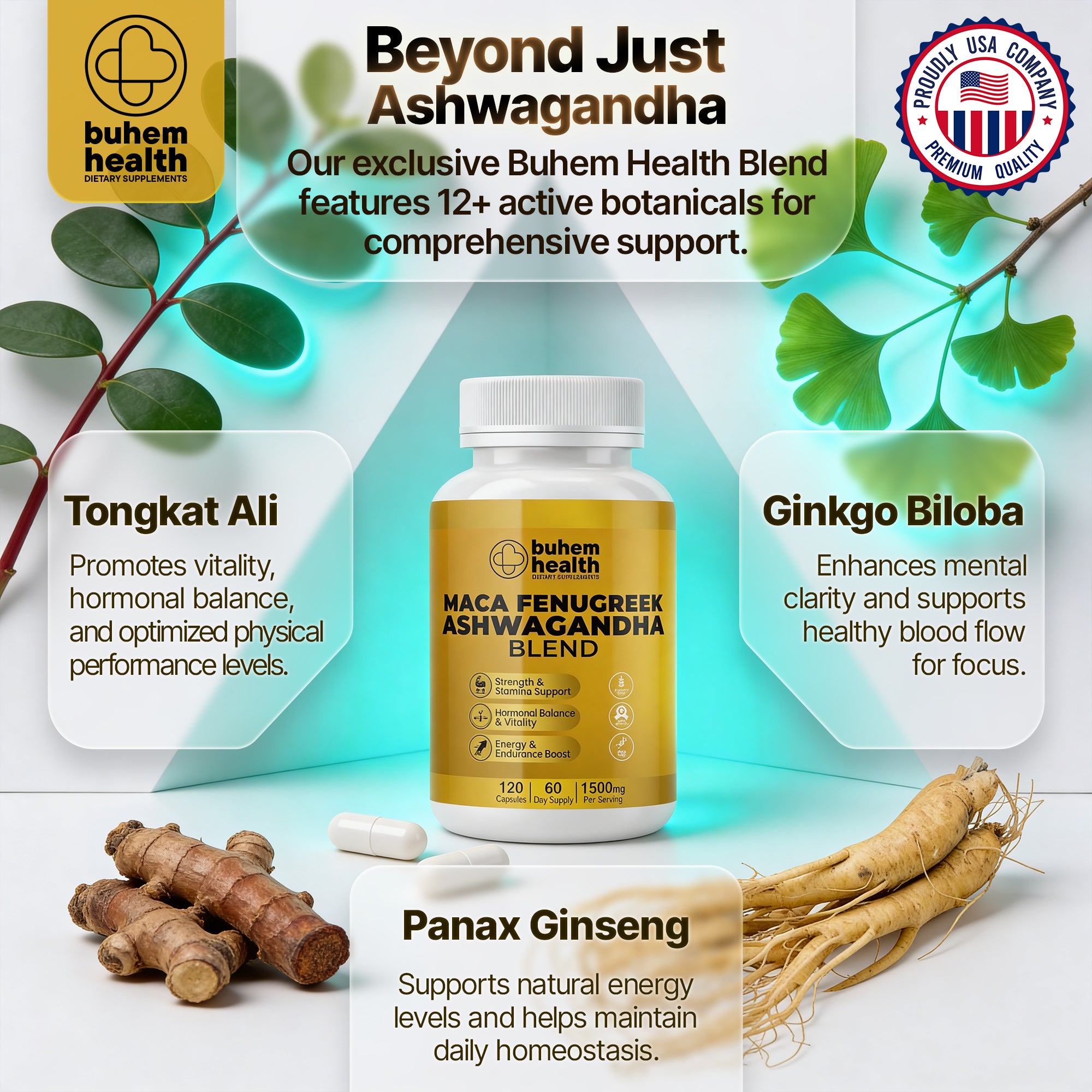 Buhem Health Maca Ashwagandha Blend - 120 Capsules