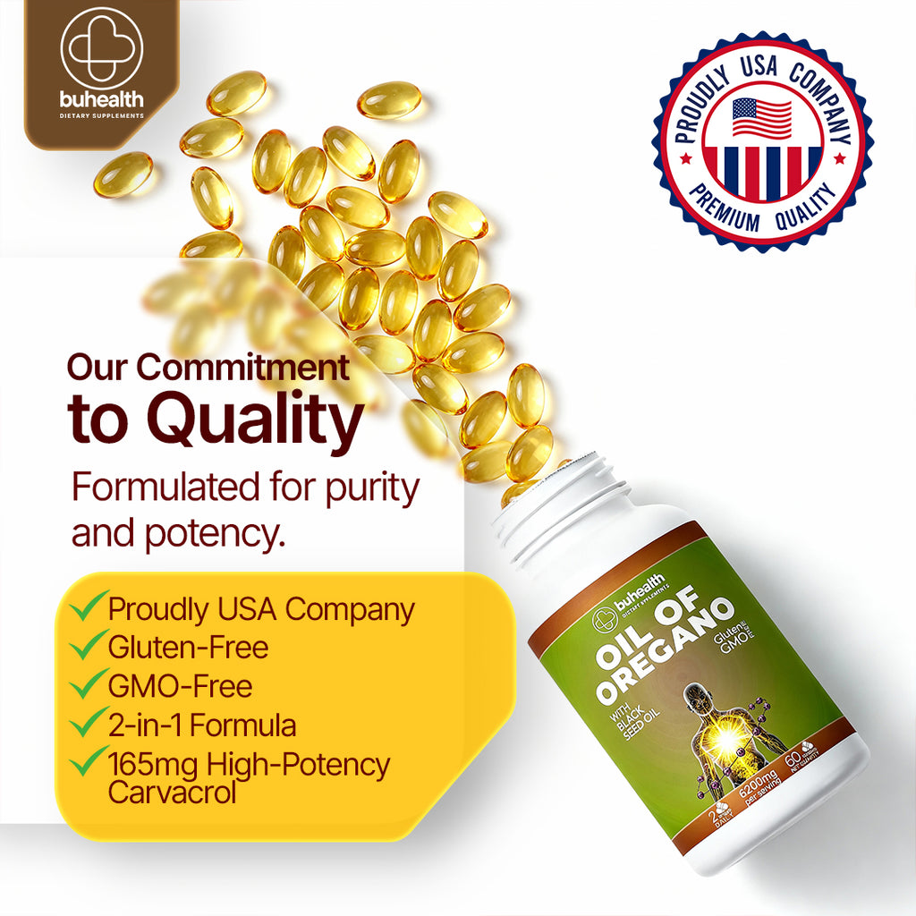 BUHEALTH Oil of Oregano with Black Seed Oil Supplement