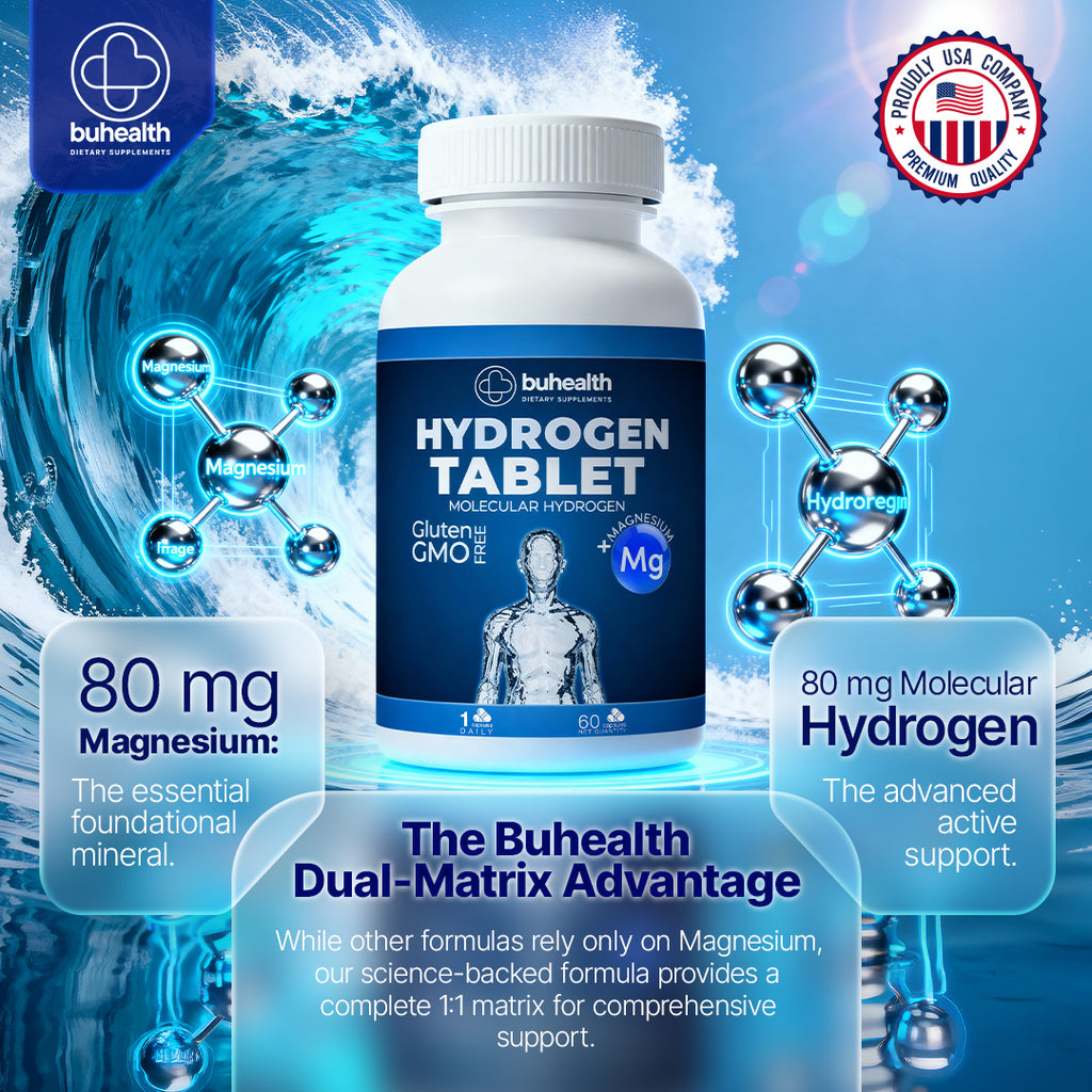BUHEALTH Hydrogen Tablets – Molecular Hydrogen + Magnesium – 60 Tablets – 80mg