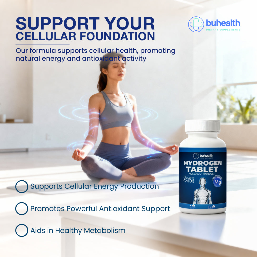 BUHEALTH Hydrogen Tablets – Molecular Hydrogen + Magnesium – 60 Tablets – 80mg