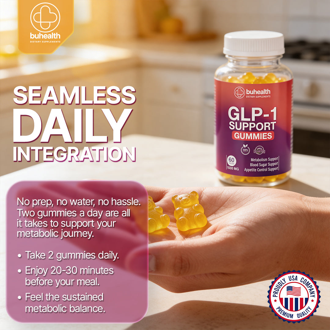BUHEALTH GLP-1 Support Gummies – Metabolism & Appetite Support, Gluten-Free, 60 Count (1000 mg)
