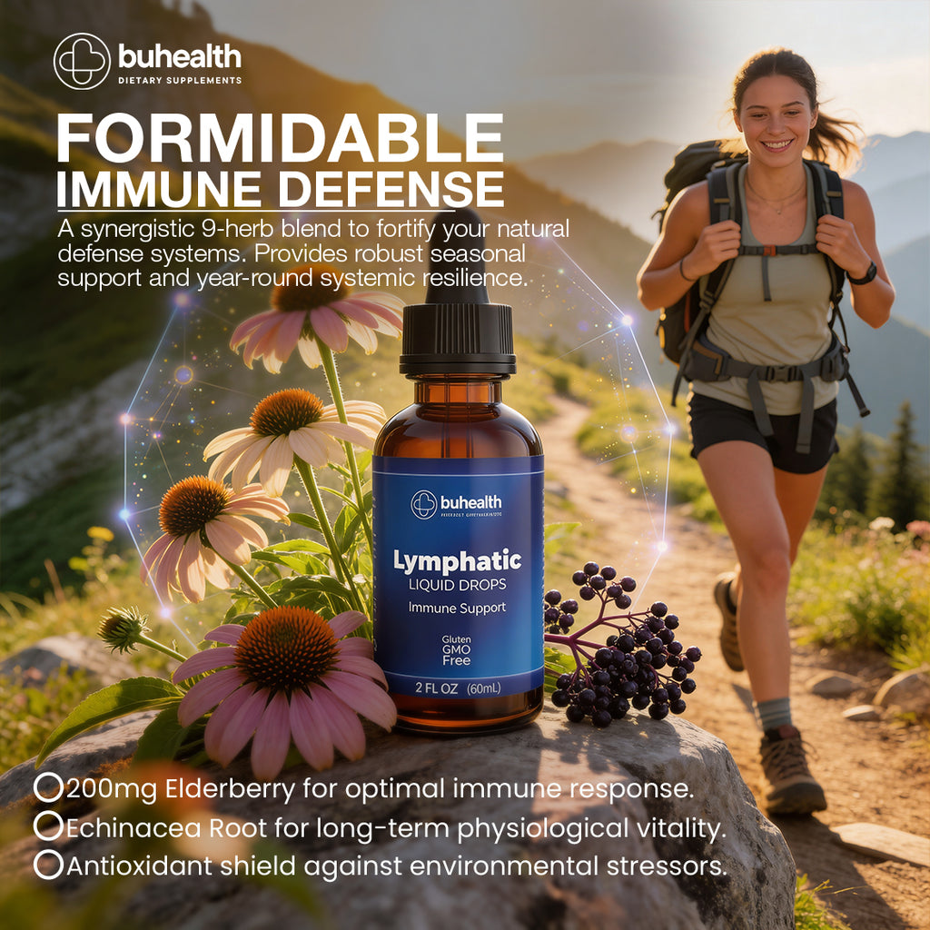 BUHEALTH Lymphatic Drainage Drops 2 fl oz (60 mL), Natural Blend with Elderberry, Burdock Root, Dandelion & Echinacea | Herbal Support