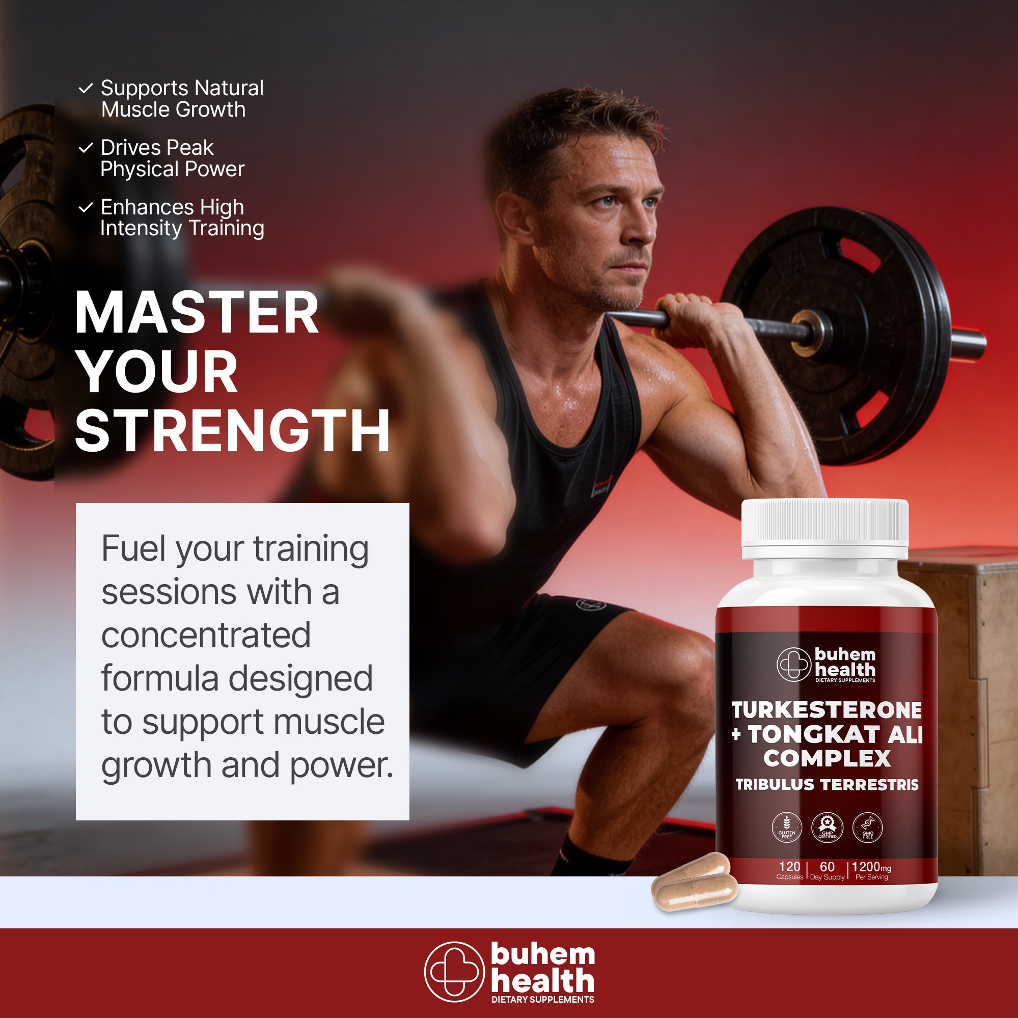 Buhem Health Turkesterone + Tongkat Ali Complex with Tribulus Terrestris – 120 Capsules | 1200mg Per Serving