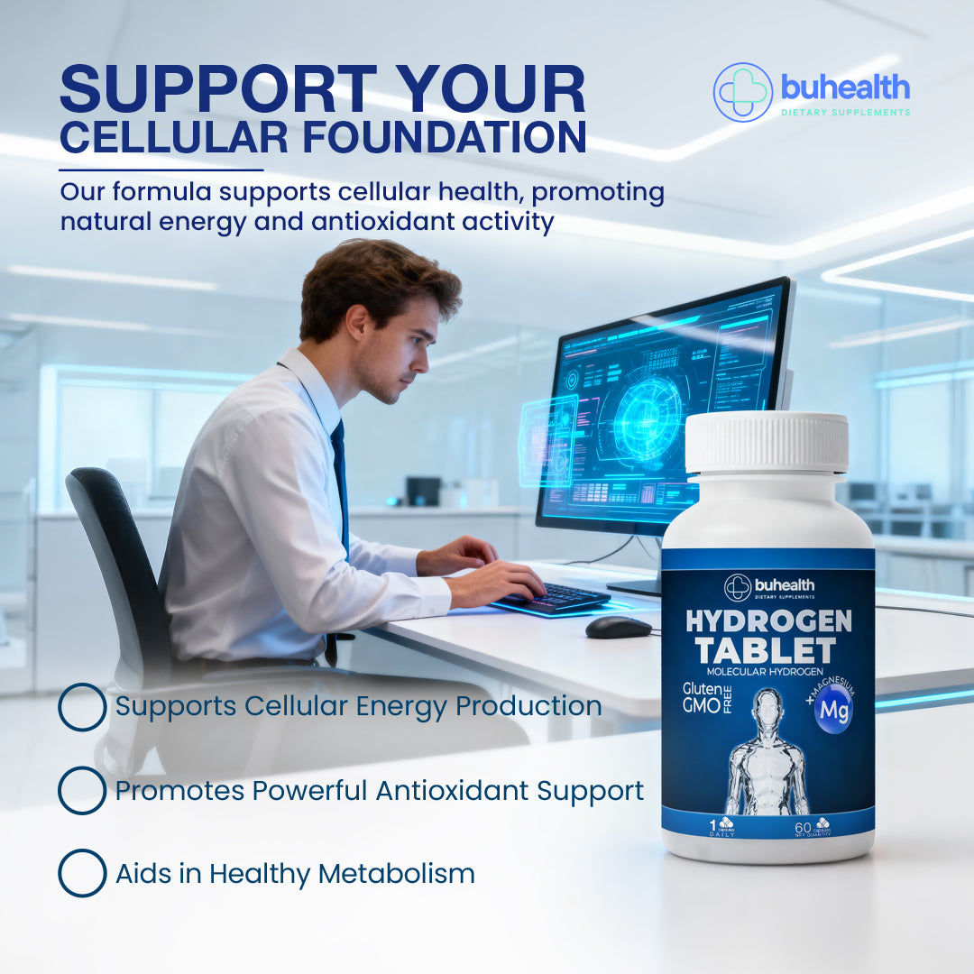 BUHEALTH Hydrogen Tablets – Molecular Hydrogen + Magnesium – 60 Tablets – 80mg