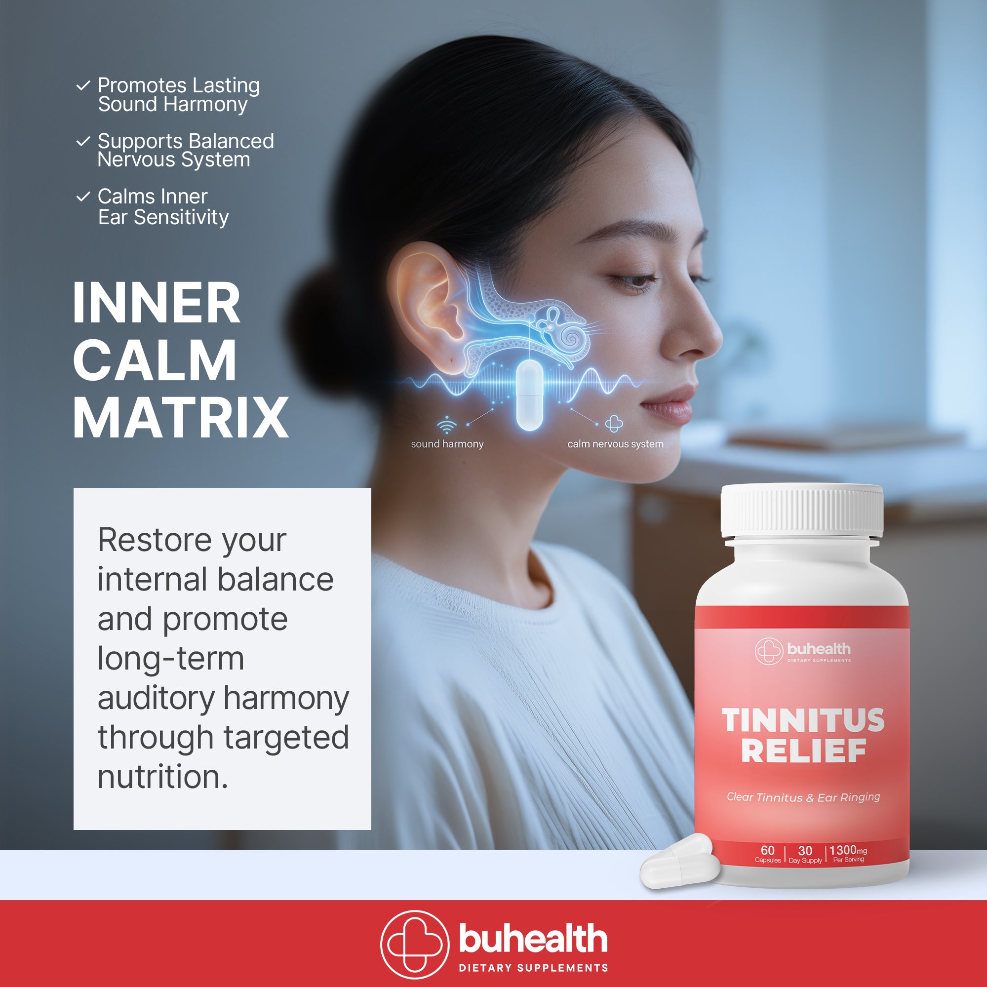 Tinnitus Relief Capsules – 60 Count & 1300 mg