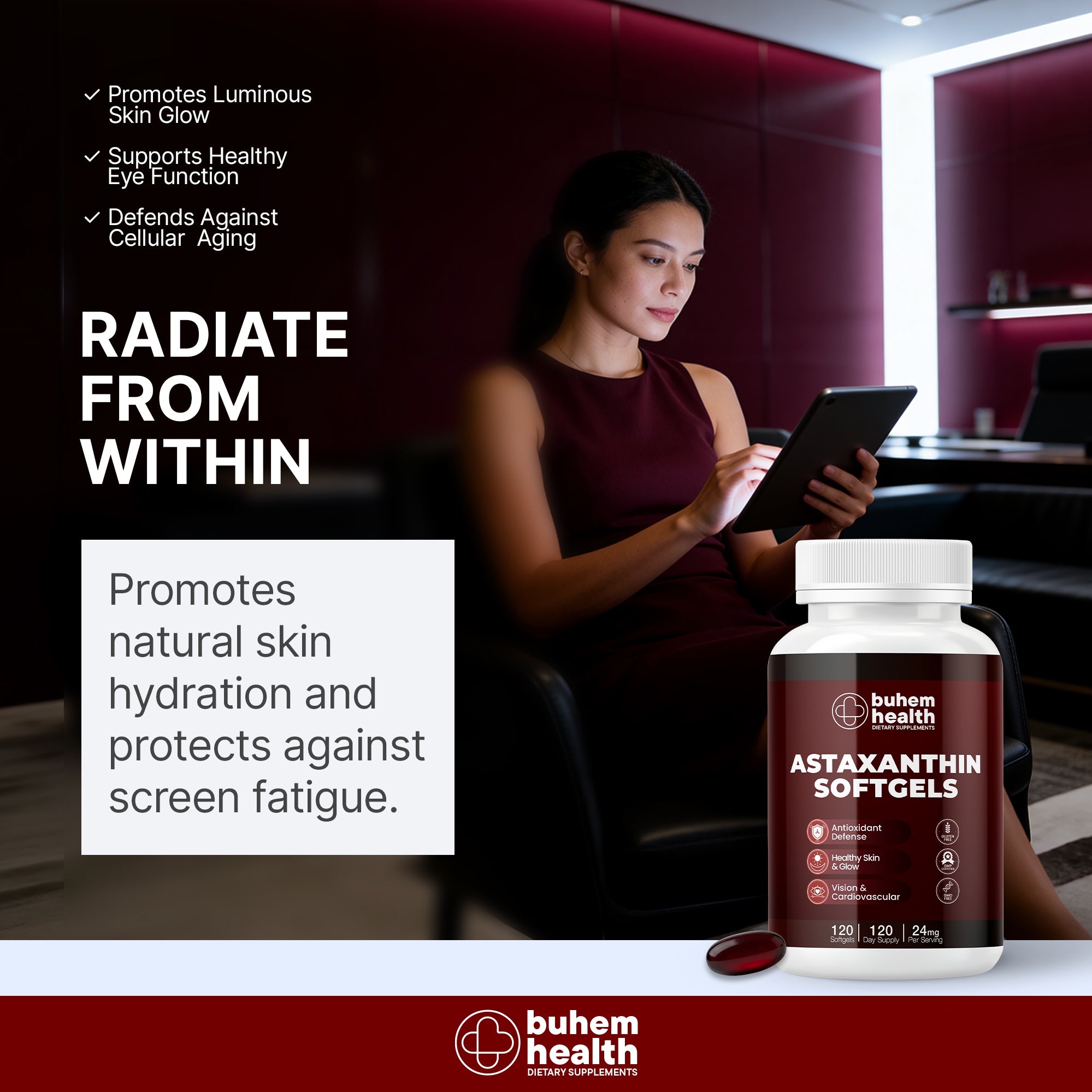 Buhem Health Astaxanthin Softgels 24mg - 120 Count