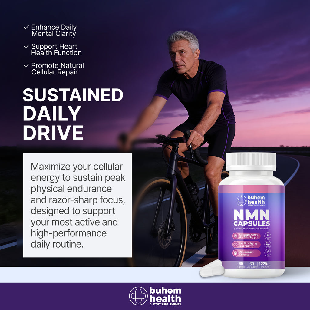Buhem Health NMN Capsules with β-Nicotinamide Mononucleotide – 1225mg Per Serving | 60 Capsules | 30 Day Supply