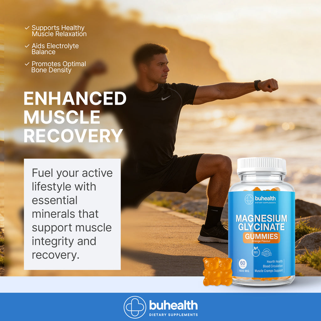 BUHEALTH Magnesium Glycinate Gummies – Orange Flavor, 1600mg