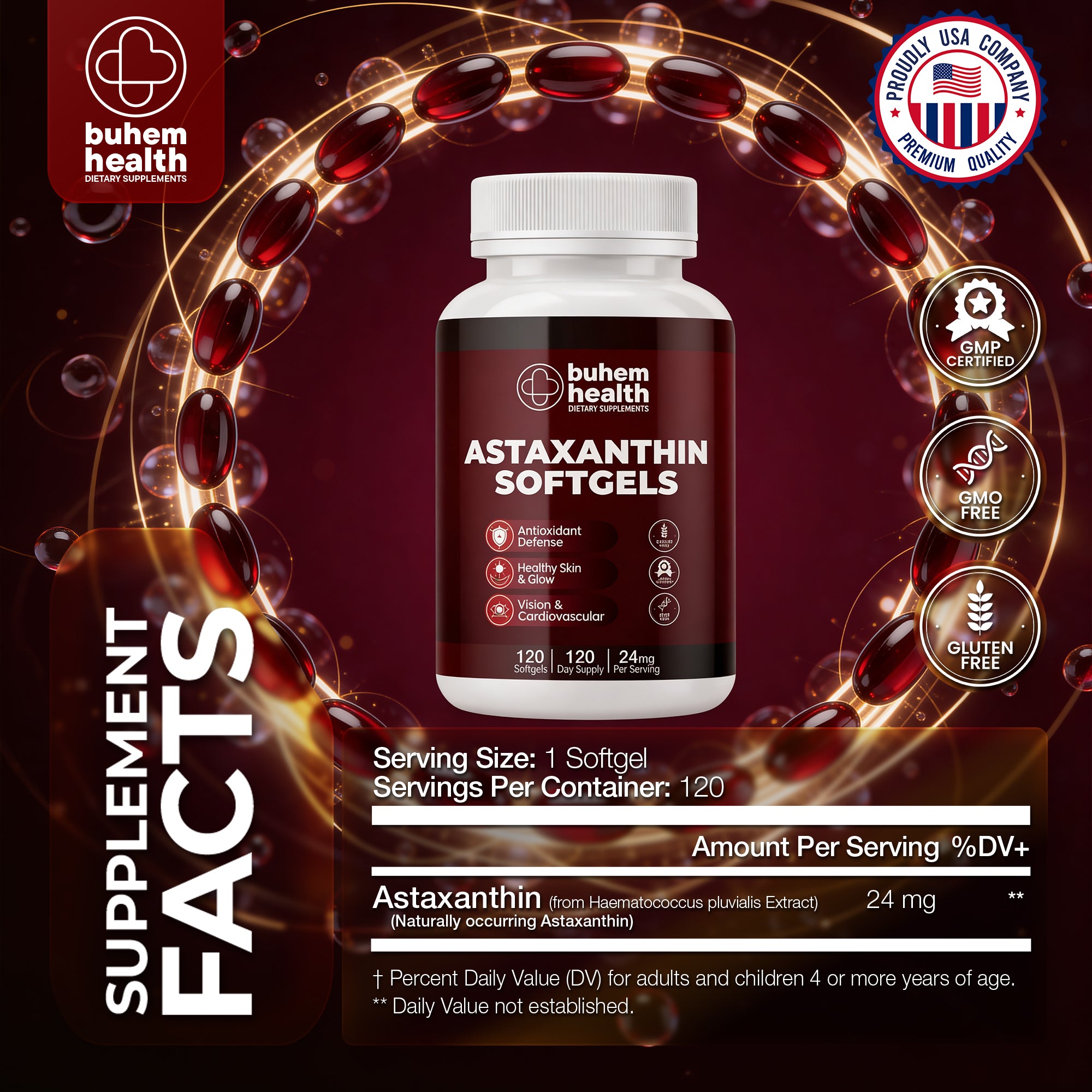 Buhem Health Astaxanthin Softgels 24mg - 120 Count