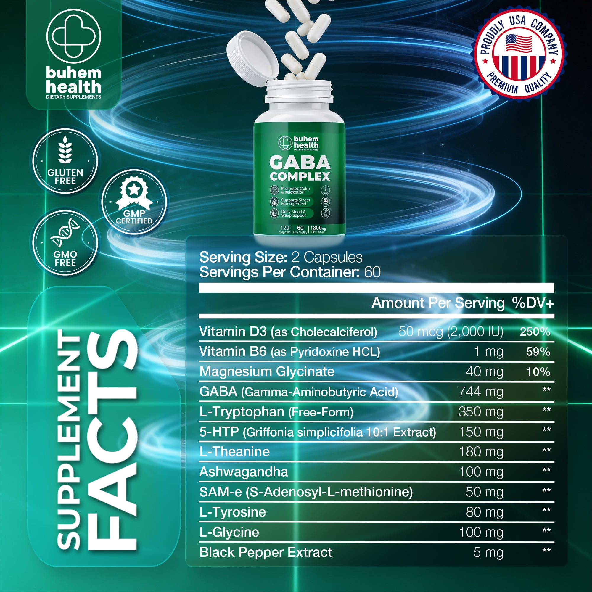 Buhem Health GABA Complex 1800mg - 120 Capsules