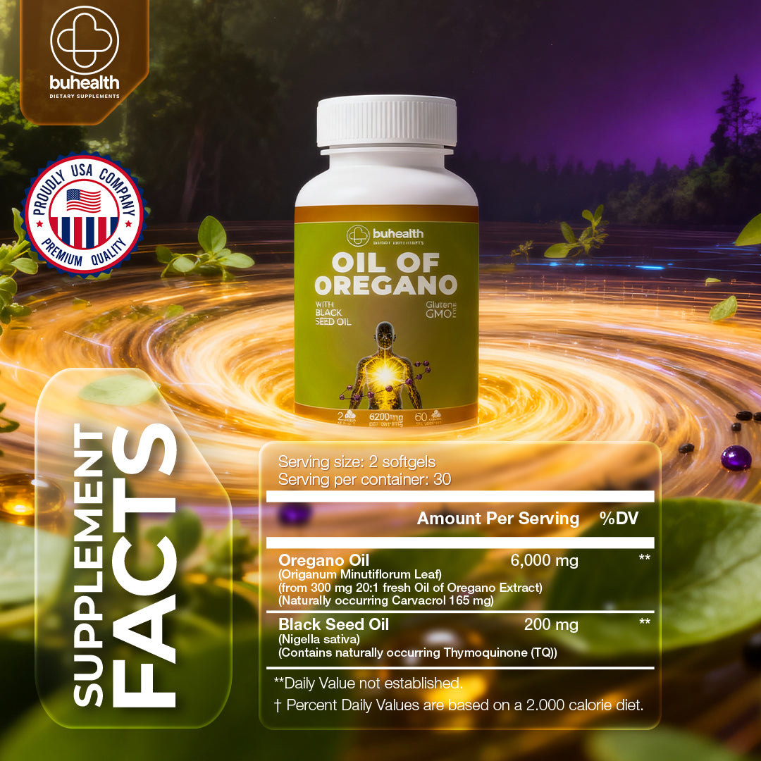 BUHEALTH Oil of Oregano with Black Seed Oil Supplement