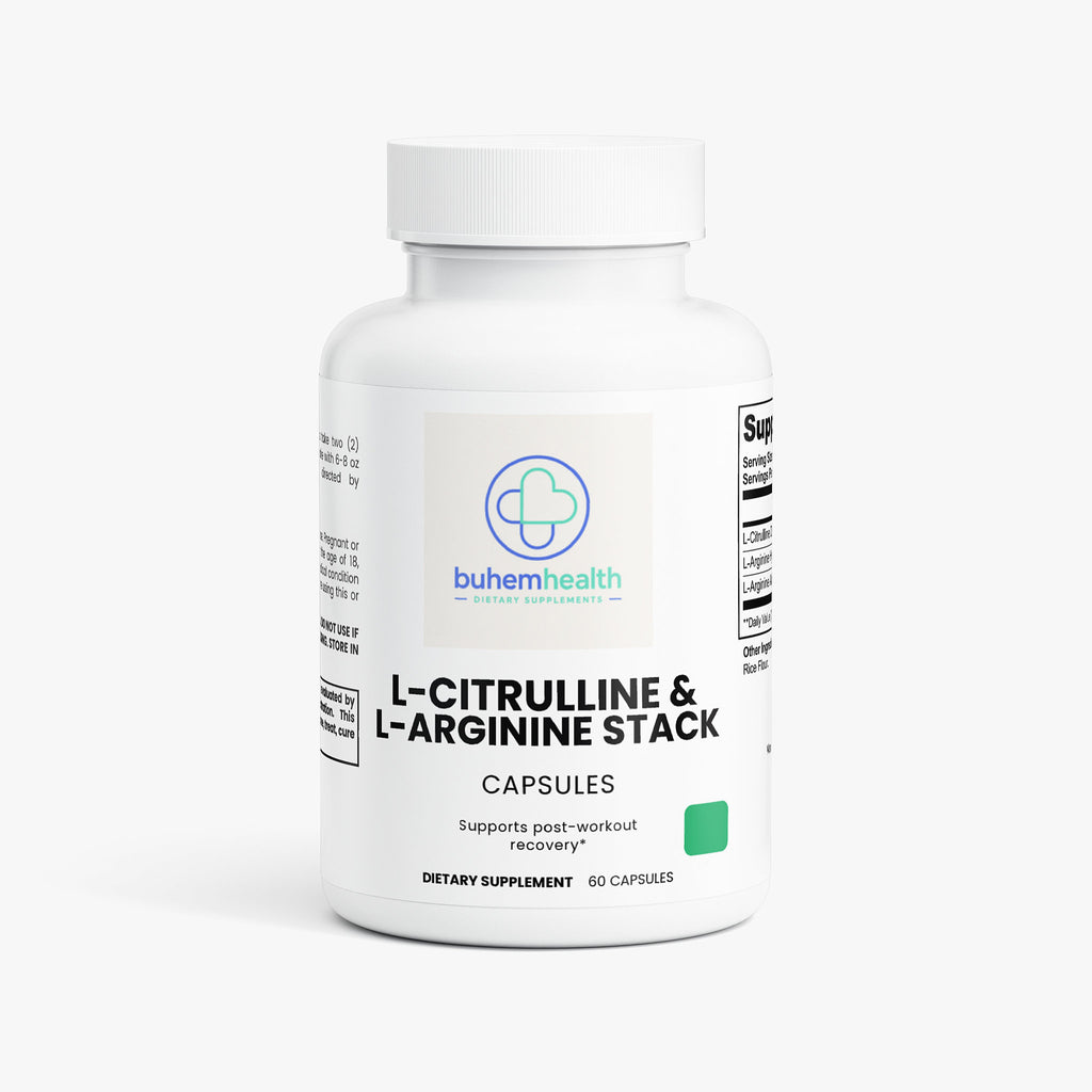 Buhem Health L-Citrulline & L-Arginine Stack – Nitric Oxide Support Supplement for Performance, Endurance & Workout Recovery