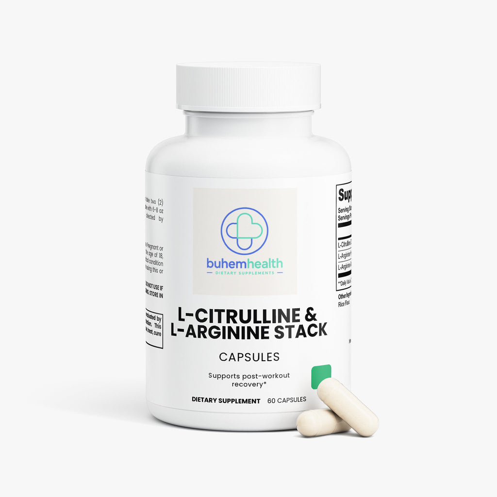 Buhem Health L-Citrulline & L-Arginine Stack – Nitric Oxide Support Supplement for Performance, Endurance & Workout Recovery