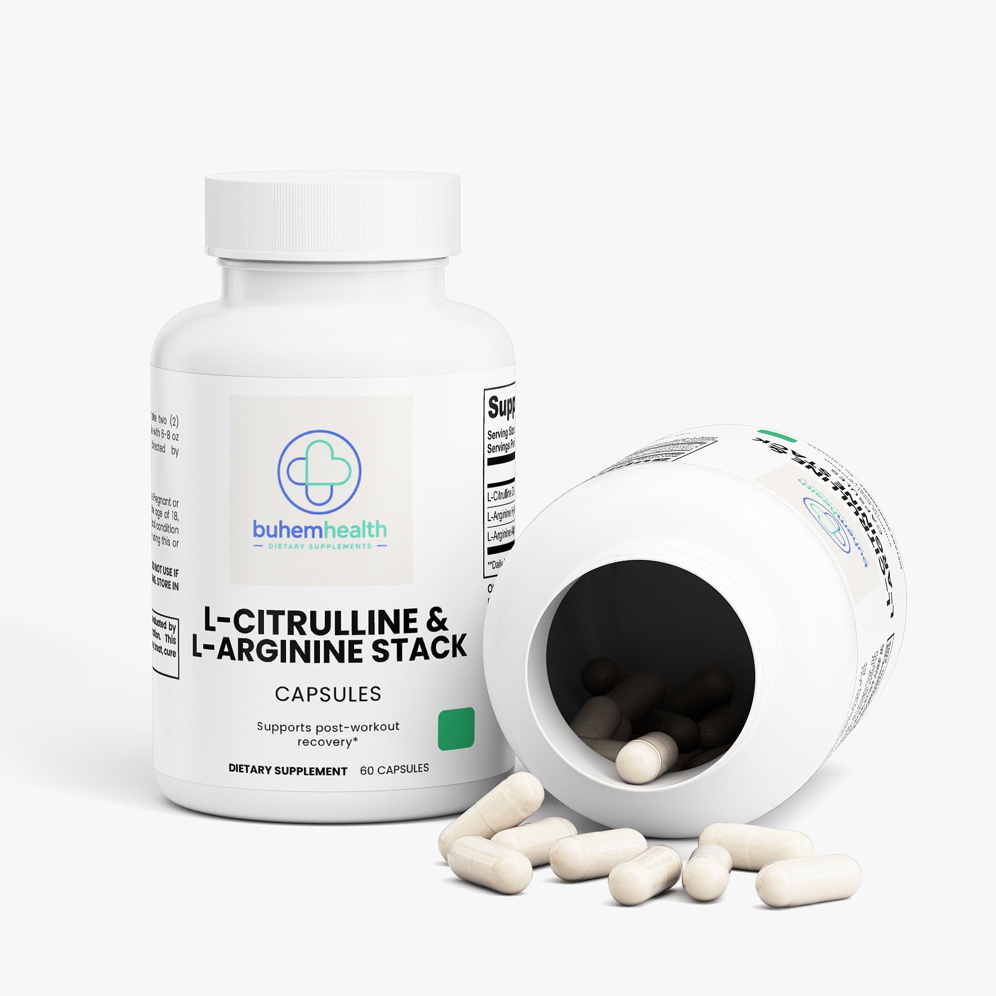 Buhem Health L-Citrulline & L-Arginine Stack – Nitric Oxide Support Supplement for Performance, Endurance & Workout Recovery