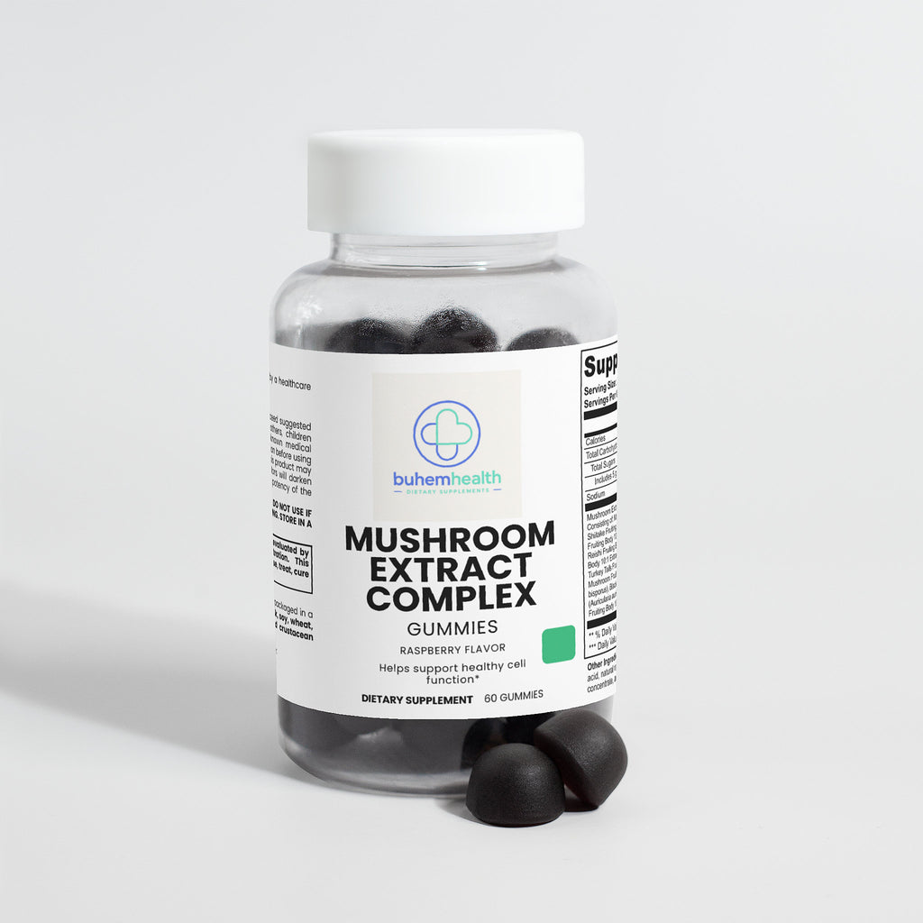 Buhem Health Mushroom Extract Complex: Maitake, Shiitake, Lion's Mane, Reishi, Cordyceps, Chaga, Turkey Tail, White Button Mushroom, Black Fungus, and Royal Sun Mushrooms