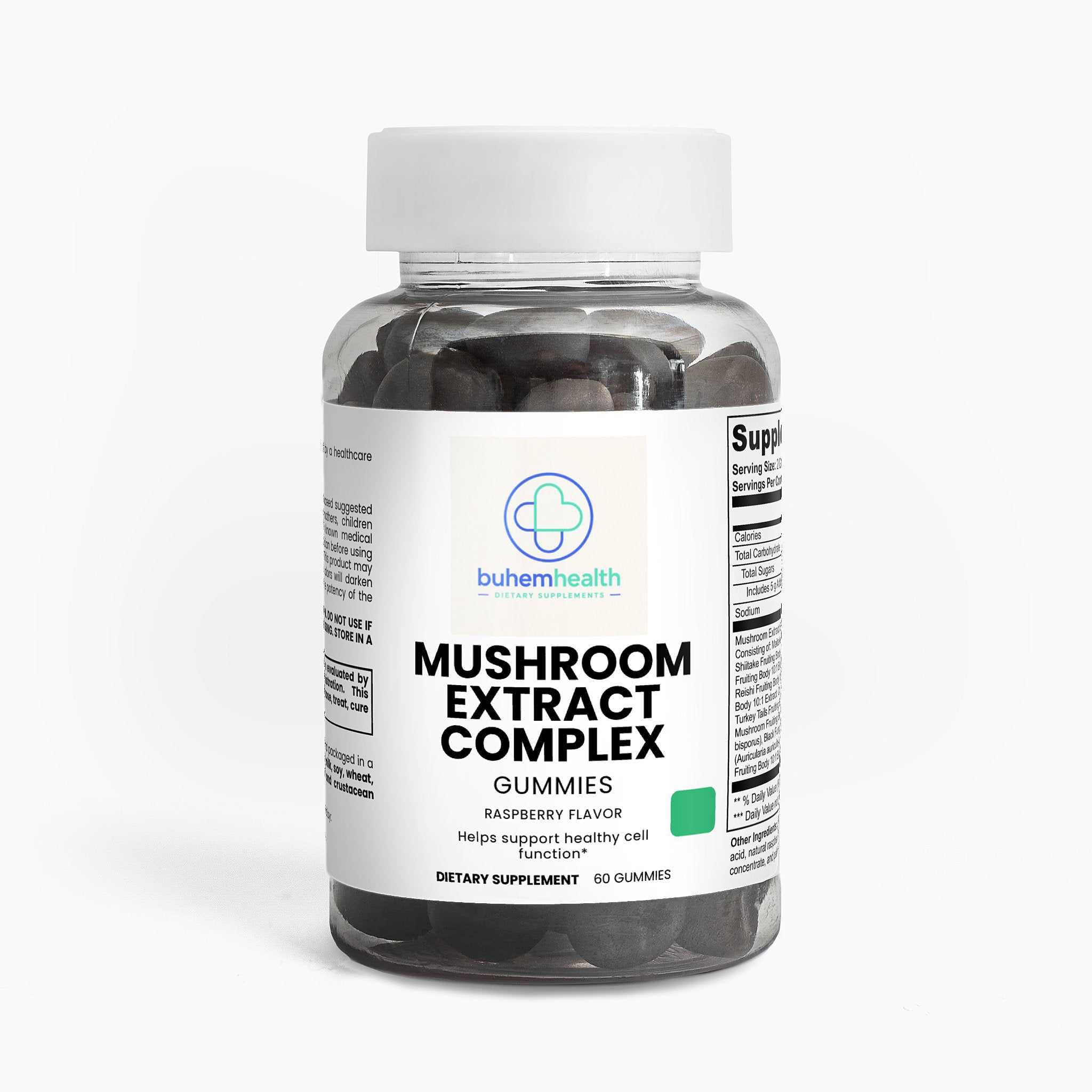 Buhem Health Mushroom Extract Complex: Maitake, Shiitake, Lion's Mane, Reishi, Cordyceps, Chaga, Turkey Tail, White Button Mushroom, Black Fungus, and Royal Sun Mushrooms