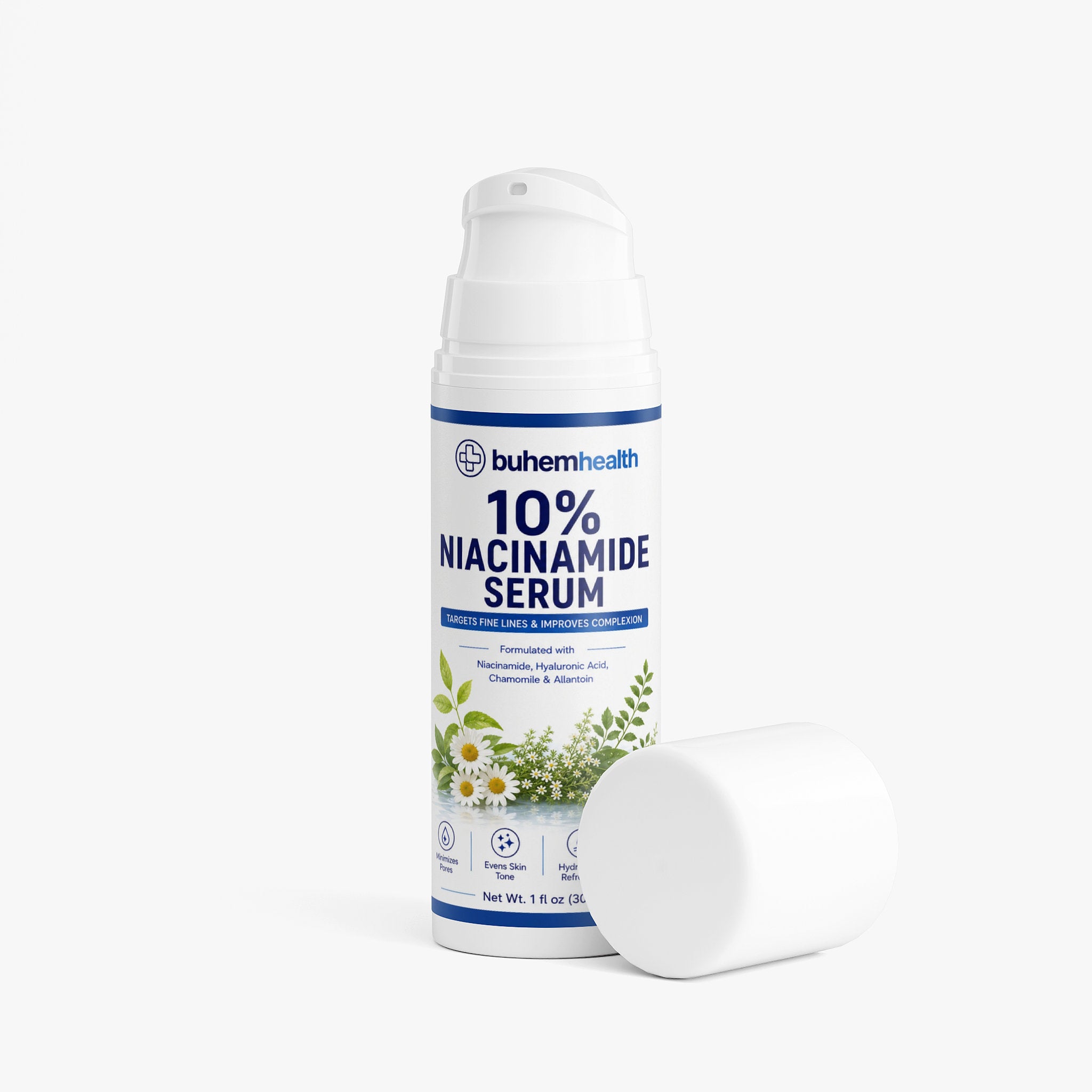 Buhem Health 10% Niacinamide Serum – Pore Refining & Skin Balancing Formula with Hyaluronic Acid, Ferment Extract & Chamomile for Hydrated, Radiant Skin