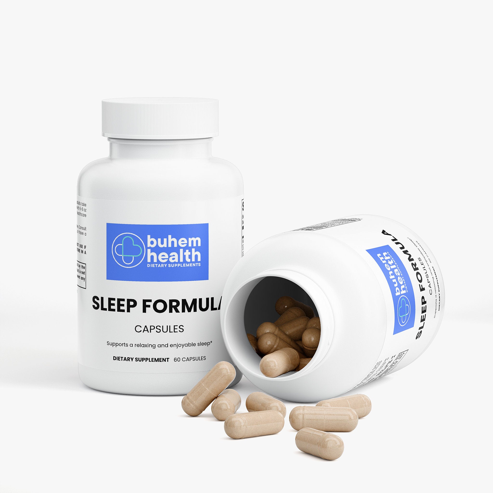 Buhem Health Sleep Formula | Melatonin 2mg with Valerian Root, Chamomile, GABA, L-Tryptophan, Lemon Balm & Passion Flower | Natural Nighttime Support | 60 Capsules