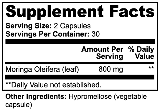Buhem Health Moringa Pure Premium Moringa Oleifera Leaf Supplement 60 Veg Capsules