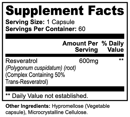 Buhem Health Resveratrol 50% 600mg Capsules – 50% Trans-Resveratrol from Polygonum Cuspidatum Root – Antioxidant Support – 60 Vegan Capsules
