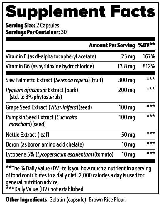 Buhem Health Prostate Support Complex – Saw Palmetto, Pygeum, Pumpkin Seed, Nettle & Lycopene – Men's Wellness Formula – 60 Capsules