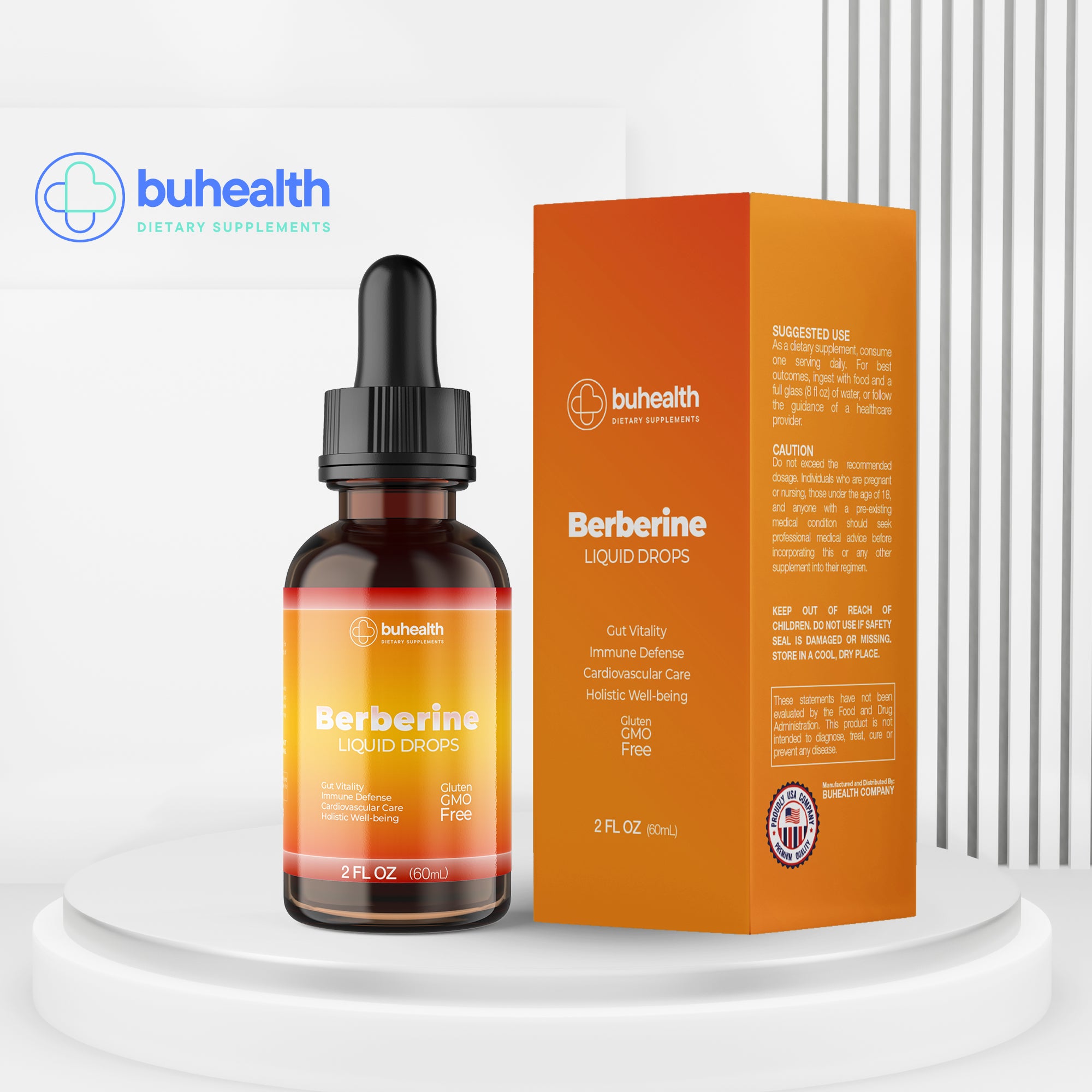 BUHEALTH Berberine Liquid Drops, Berberine Supplement Dietary Supplement, 100% Absorption 2 fl oz (60 mL)