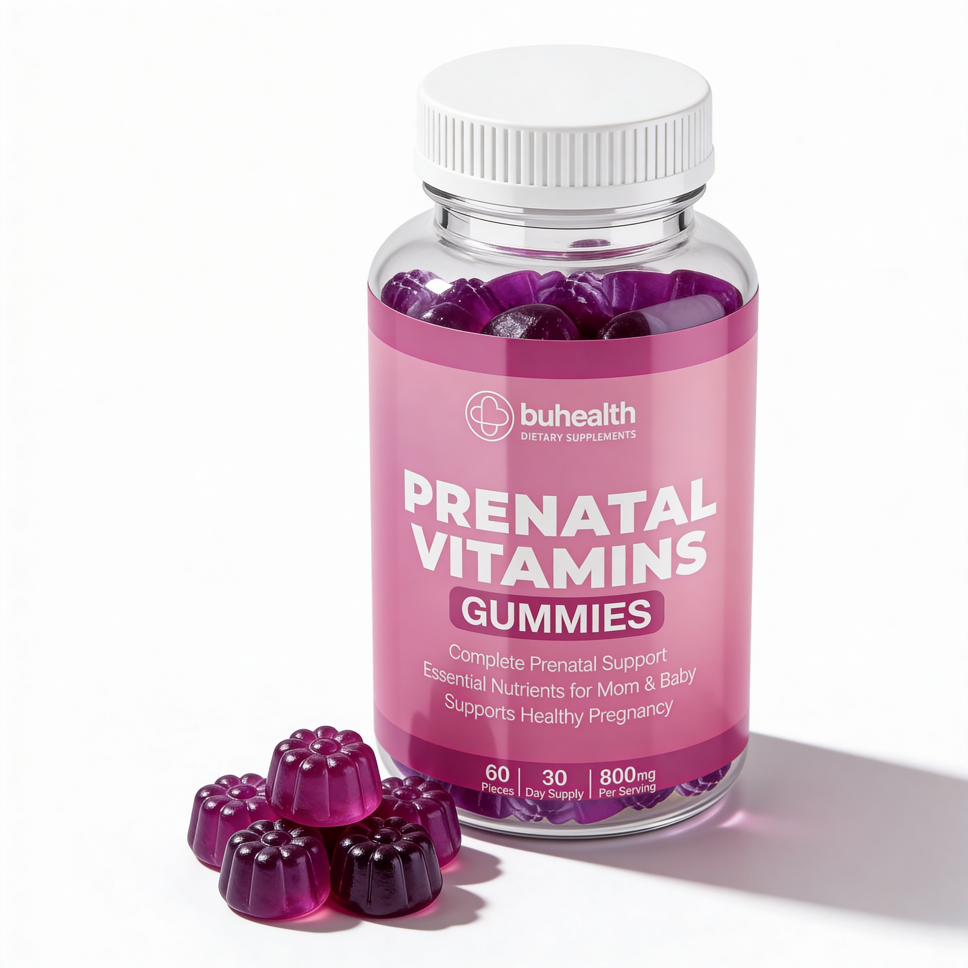 BUHEALTH Prenatal Vitamin Gummies – Complete Prenatal Support, Mom & Baby Wellness, 60 Count (30 Day Supply, 800 mg)