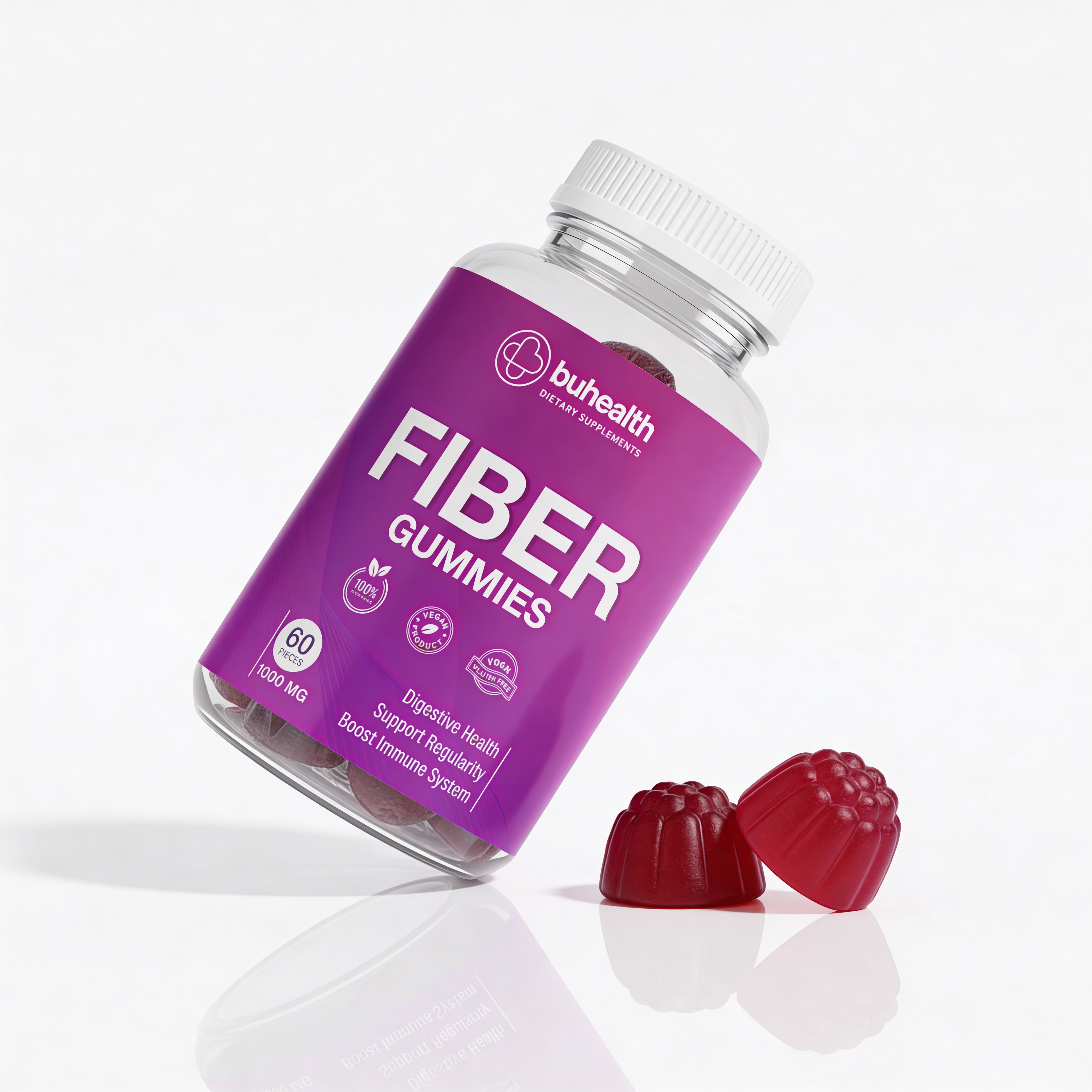BuHealth Fiber Gummies 1000 mg – 60 Vegan Gummies – Digestive Health Support – Supports Regularity, Gut Wellness & Daily Fiber Supplement – Gluten Free, Natural Berry Flavor