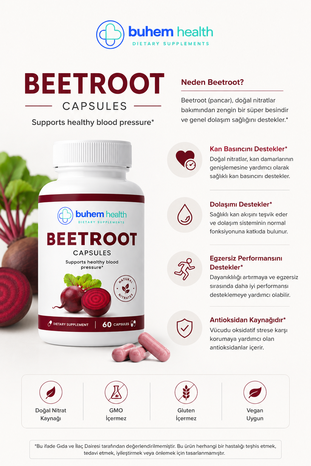 Buhem Health Beetroot Capsules, Dietary Supplement