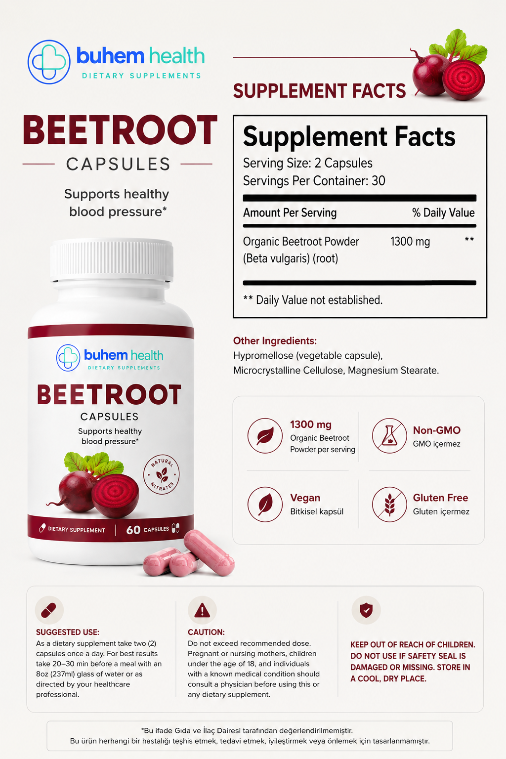 Buhem Health Beetroot Capsules, Dietary Supplement