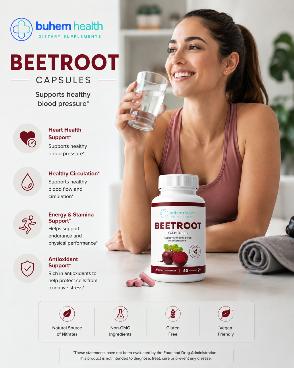 Buhem Health Beetroot Capsules, Dietary Supplement