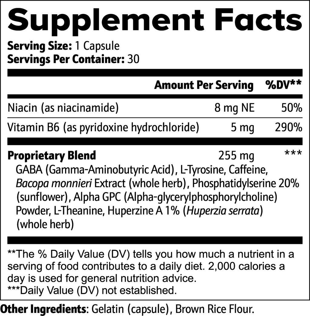 Buhem Health Cognitive Support Niacin, Vitamin B6, GABA, L-Tyrosine, and Bacopa monnieri & Huperzine A