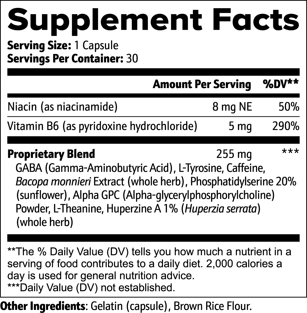 Buhem Health Cognitive Support Niacin, Vitamin B6, GABA, L-Tyrosine, and Bacopa monnieri & Huperzine A